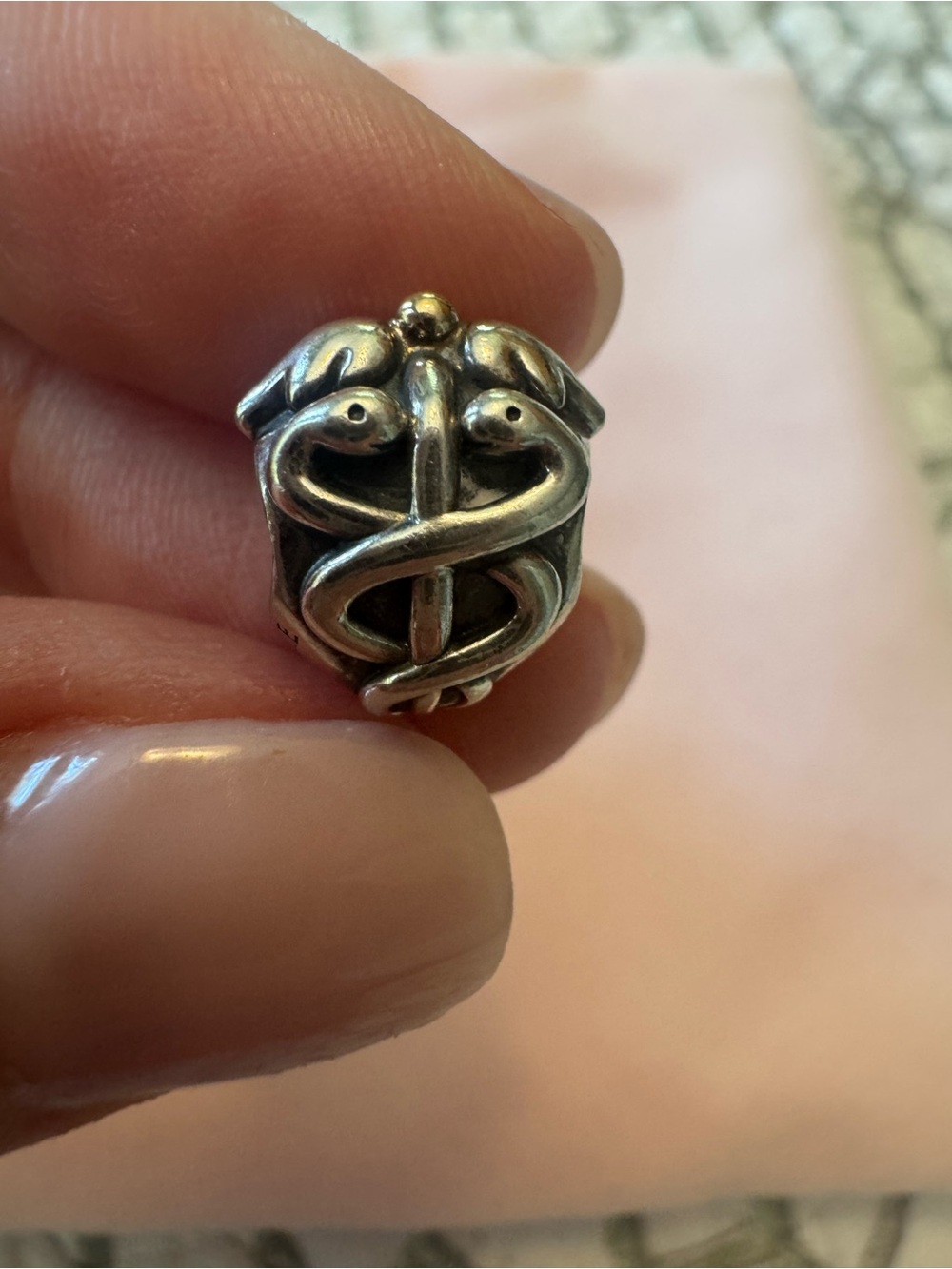 Pandora Sterling Silver & Gold Medical Caduceus Bead